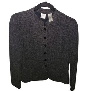 Emma James Blazer Jacket‎ Button Front Career Office Black Gray Size M
